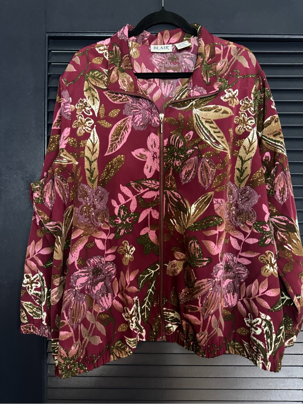 Blair 2XL Petite Burgundy Floral Zip Front Jacket